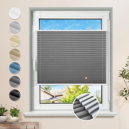 Plissee ohne Bohren Verdunkelung Klemmfix Grau 65x140cm Thermo Plissees 100% Verdunklung Rollos für Fenster & Tür Verdunklungsplissee ohne… – Ansicht 1