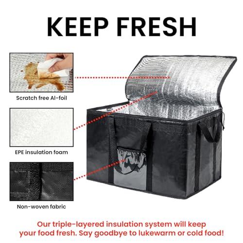 Image of NZ home Insulated Bags for Food Delivery (3XL PRO) Grocery Shopping Cooler Bag, Pizza Delivery, Hot & Cold Catering Tote, Reusable, Foldable & Heavy Duty (2 Pack, Black)