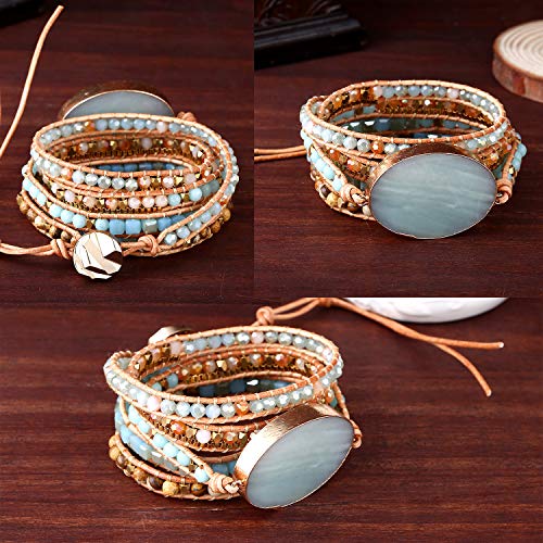 Image of Plumiss Women Boho Handmade Natural Stone Crystal Leather Bead Wrap Bracelets Collection