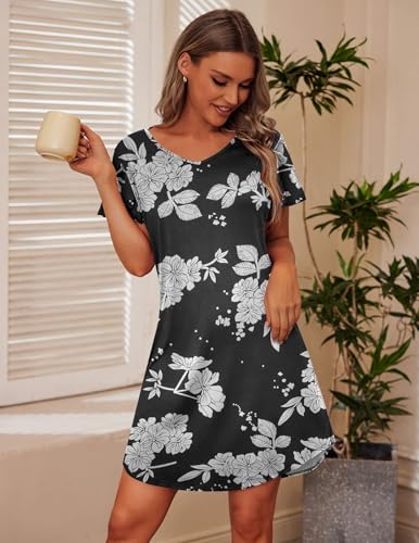 Image of Ekouaer 2 Pack Nightgowns for Women Short Sleeve Nightshirt Soft Sleepdress