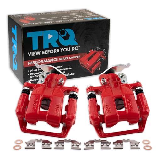 Image of TRQ Rear Brake Caliper Set Painted Red Brackets Compatible with 2013-2017 Honda Accord