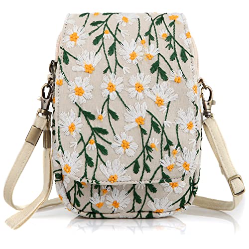 Image of SILKAREA Embroidered Cute Mini Crossbody Bag for Women Small Handbags Wristlet Wallet Bag Cell-phone Pouch Coin Purse