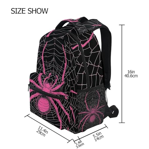 Pink Spider and Spider Web on Black Backpack Laptop Tablet Travel School Bag with Name Tag for Boys Girls Teens3