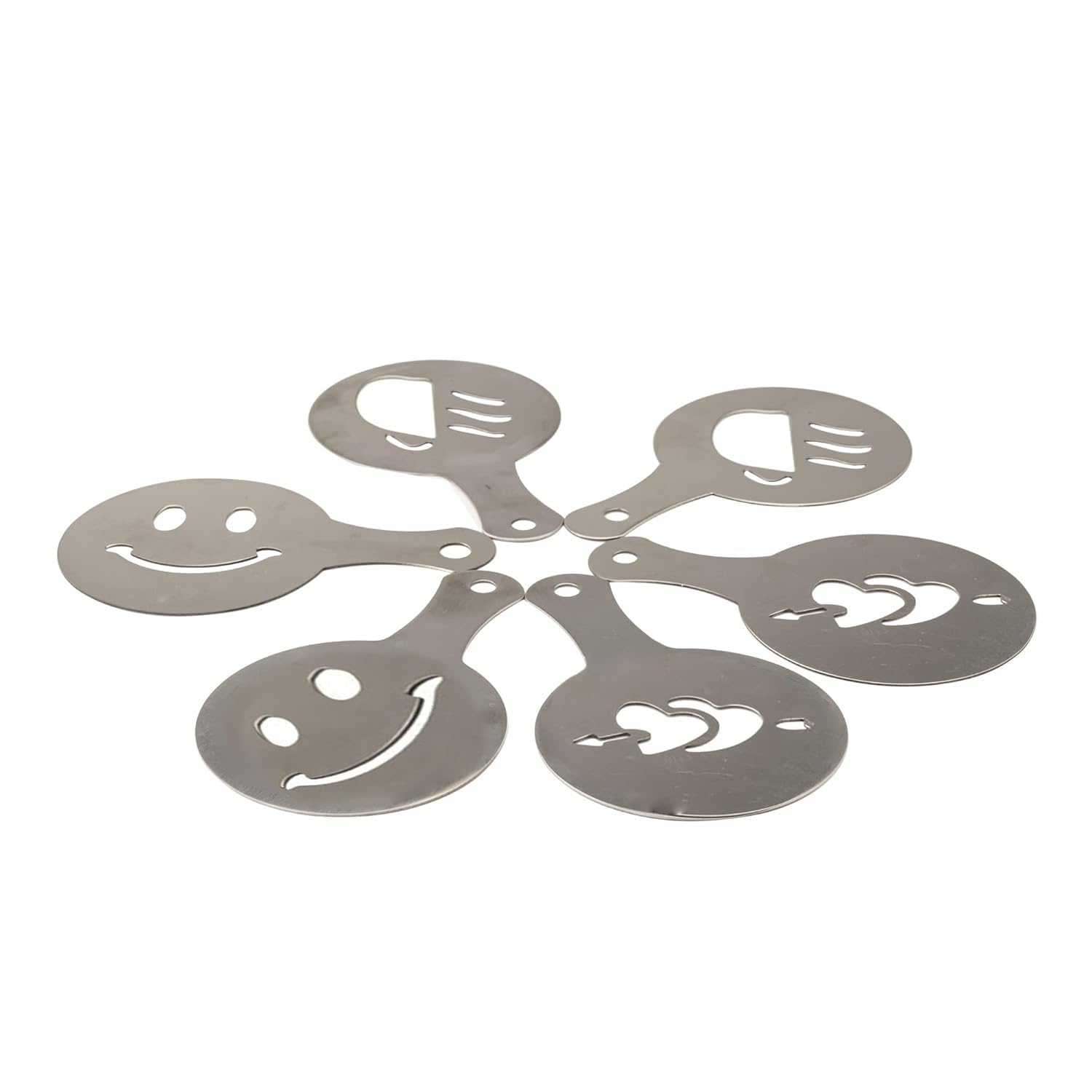 KMW Stainless Steel Coffee Stencil 6-Piece Set – 2 Stencils with 3 Unique Designs Each (Love, Coffee & Smile) | Dia: 8.5 cm, Length: 13 cm | Decorative Templates for Lattes, Cappuccinos & Hot Chocolate | Precision Cut for Café-Style Beverages-image-9