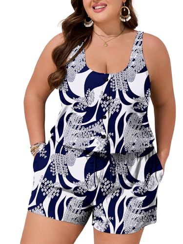 Image of Summer Mae Plus Size Swim Romper One Piece Swimsuit Women Blouson Bathing Suit with Pockets 2026 Modest Swimwear