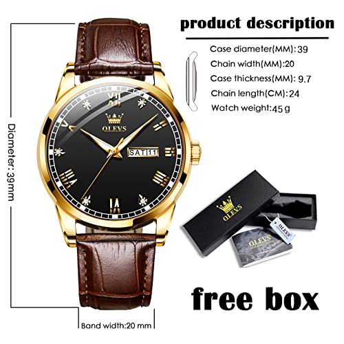 Image of OLEVS Brown Mens Leather Watch Dress Casual Day Date Quartz Wrist Watch