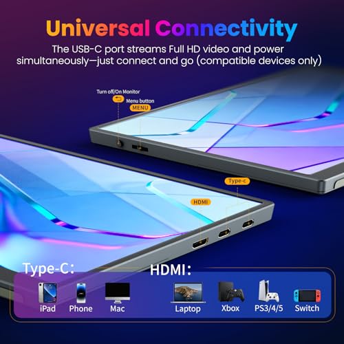 Image of Portable Monitor 10.5 inch 1280P 420 Nits100% sRGB Ultra-Slim Travel Monitor, HDR 16:10 Display with Adjustable Stand &Speakers USB-C HDMI, External Monitor for Laptop PC Phone