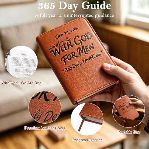 One Minute with God for Men, 365 Days of Daily Prayer Brown Book, Daily Devotional for Men, Faux Leather Bible Prayer Tracking Diary, Faith Rooted Men's Minute Devotional (Brown) — view 3