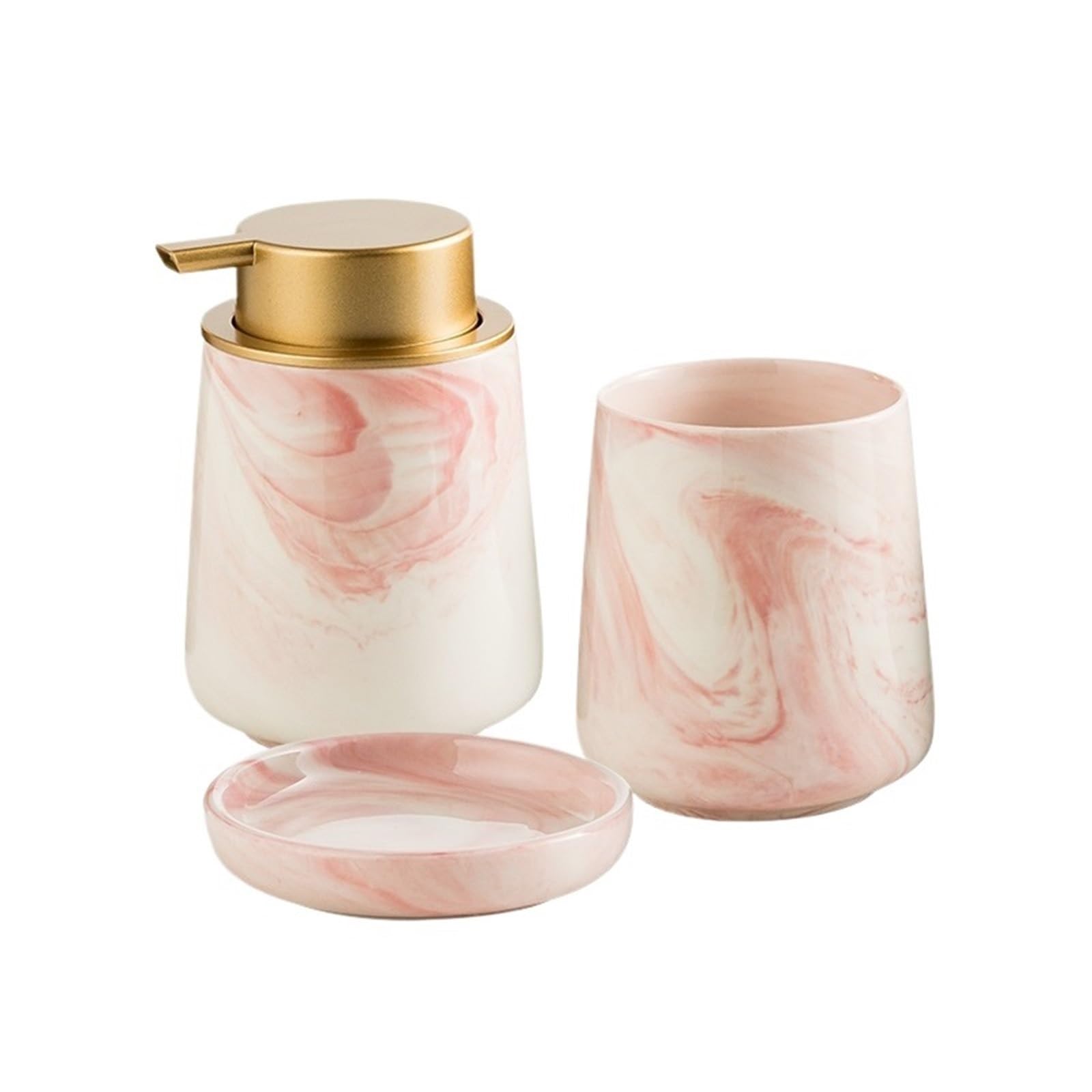 Dozownik do prania ręcznego Ceramiczny dozownik mydła z marmurowym wzorem, trzyczęściowy zestaw, lekkie, luksusowe kosmetyki łazienkowe Łazienka i kuchnia(Pink)