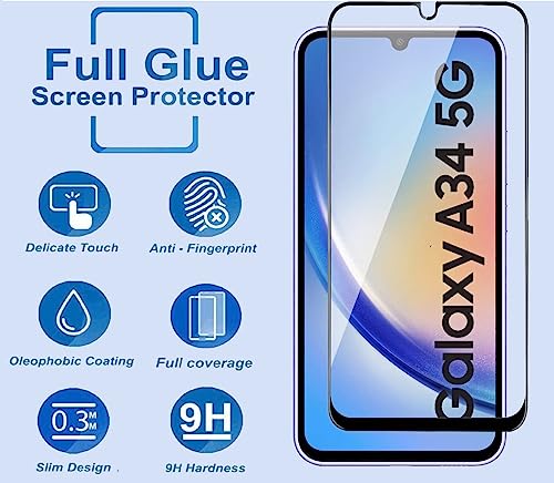Image of SENBUN Tempered Glass Screen Protector Compatible for Samsung Galaxy A34 5G with Edge to Edge Coverage and Easy Installation Kit, Pack of 1, Black