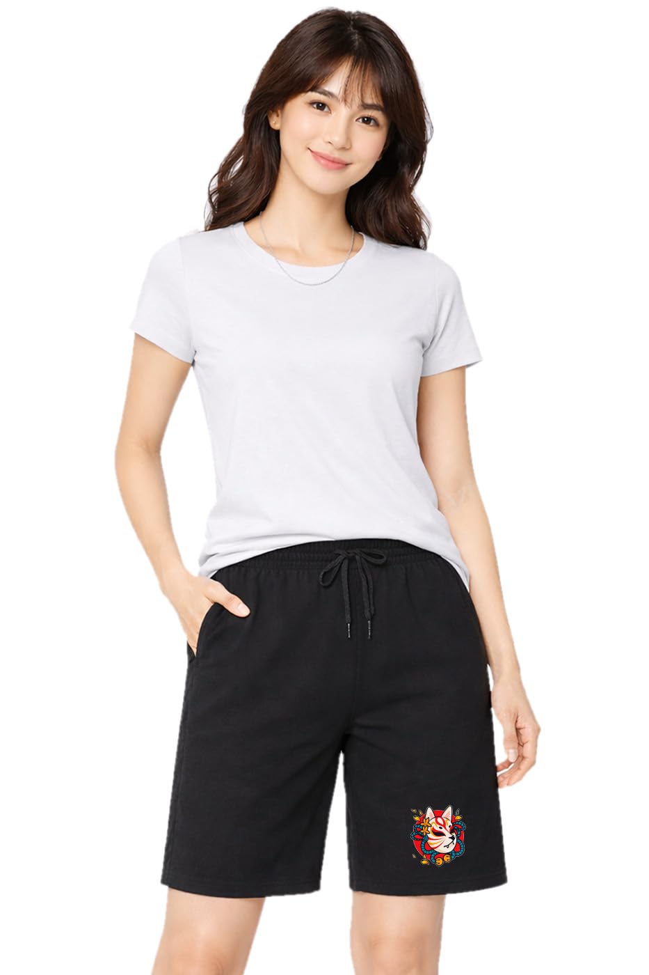 Womens Cotton Terror Cat Printed Knee Length Casual Shorts-image-47