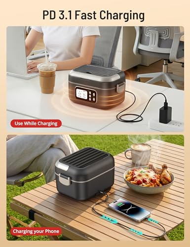 Image of PARIS RHONE Cordless Electric Lunch Box for Adult,1.5L & 27000mAh Heated Lunch Box Battery Powered with Automatic Heating, 6.3 Cups Portable Food Warmer with Removable Divider for Truck Office Travel