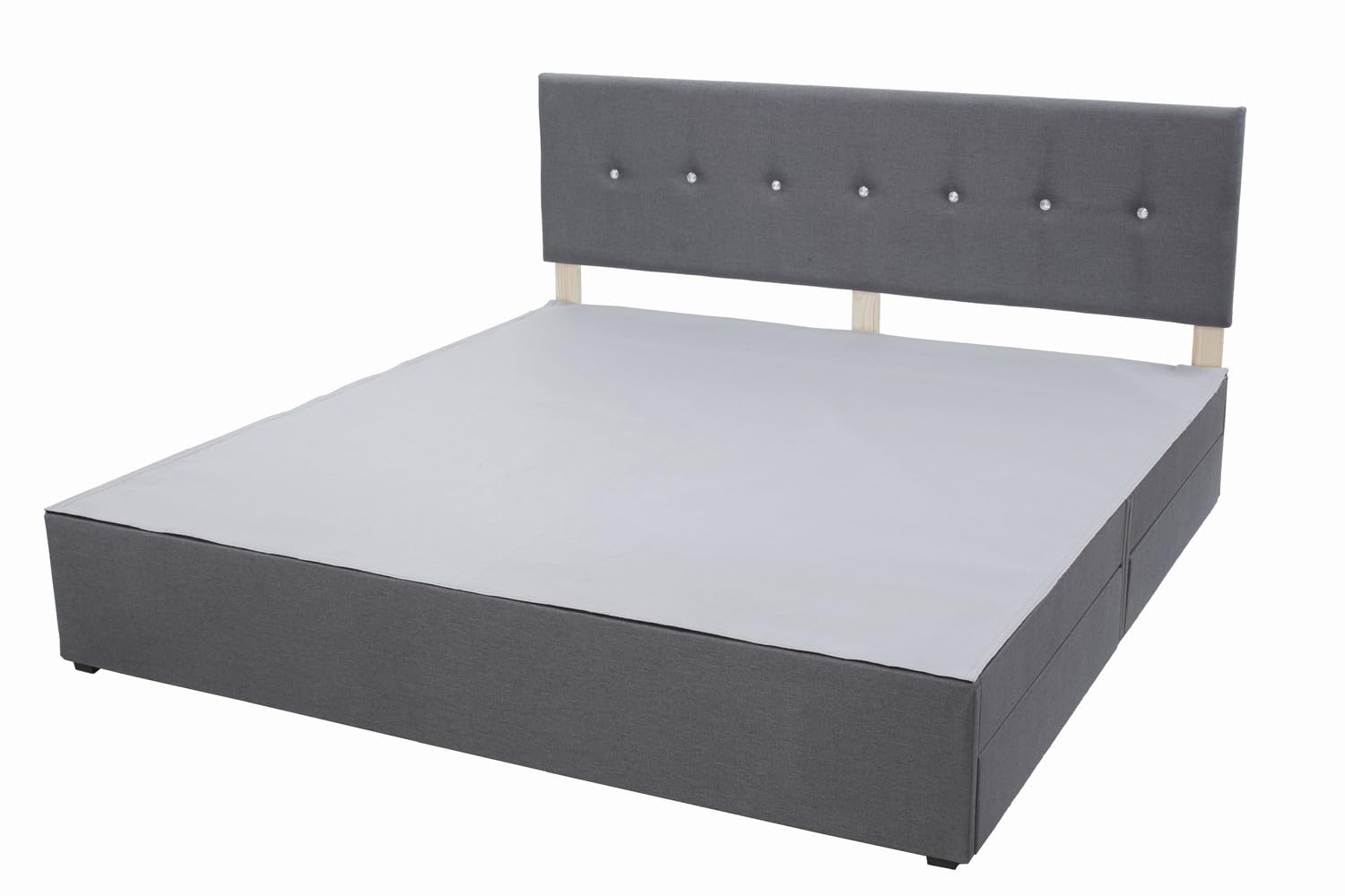 Panana Grey Divan Double Bed Linen Fabric Divan Bed Frame With/without Headboard Storage Drawers (with Crystals Headboard, No Drawer, 6FT Super King)