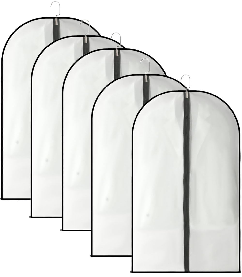Ddgao 5 Pieces Garment Covers Dustproof Clothes Covers Moth Proof Coat Bag With Zip Peva Translucent Dress Cover Waterproof Anti-Mite Breathable Suit Protector (, 60×80)
