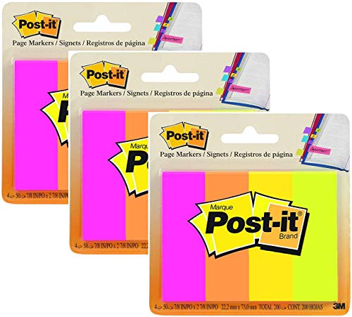 Post-it Lot de 3 marqueurs de page couleurs assorties 2,5x7,6cm 4 blocs 671-4AF