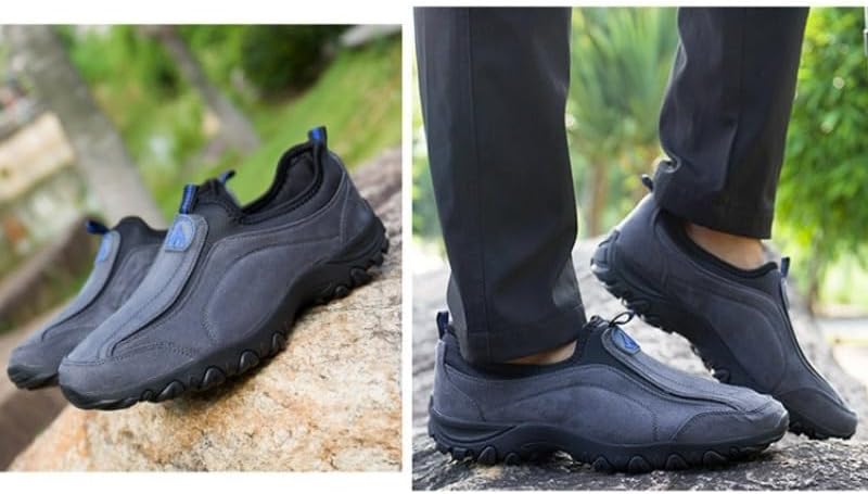 Men's Hands Free Slip On Walking Shoes Loafers Sneakers Casual Leather Comfortable Breathable Hiking Working All-Terrain Ankle Boots Trekking
