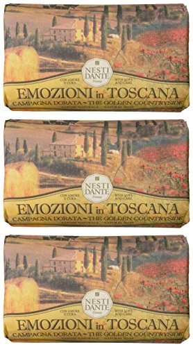 Saponeria nesti Firenze "Campagna dorata línea" "Emozioni en Toscana perfumado jabón natural, 8,8onzas (250G) paquetes (Pack de 3) Importación
