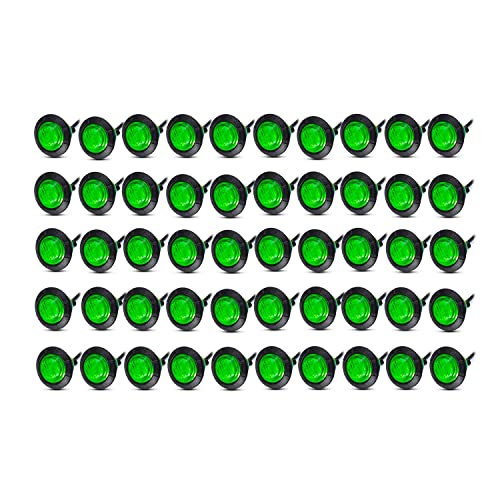 Meerkatt (Pack of 50 3/4 Inch Mini Round Green LED Recessed Mount Indicator Light Side Marker Clearance Lamp Universal Marine Bus Trailer Truck 12V DC w/Grommets