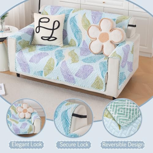 Image of HOKIPO Double Sided Quilted Sofa Cover 5 Seater Fully Covered, Washable(3+2) Sofa Cover, Easy Drape Series, Colourful Leaves (IN-1101 + IN-1100-ED2)