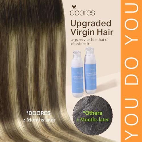 Image of DOORES Human Hair Clip in Extensions - Ash Brown to Platinum Blonde, 14 Inch, 130g, 9pcs - Seamless, Natural, Straight, Invisi Edge, Thick