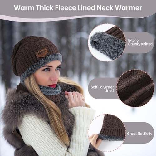 Winter Beanie Hat Circle Scarf Touchscreen Gloves Set, Snow Knit Skull Cap, Warm Thick Fleece Lined Neck Warmer for Men Women - Image 5