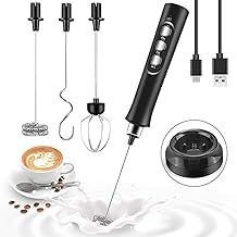 Vikuces Milk Frother, Rechargeable Wireless Handheld Mini Mixer Beater with 3 Stainless Steel Whisks and Charging Base,3 in 1 Foam Maker for Latte, Milk, Hot Chocolate, Egg Beating