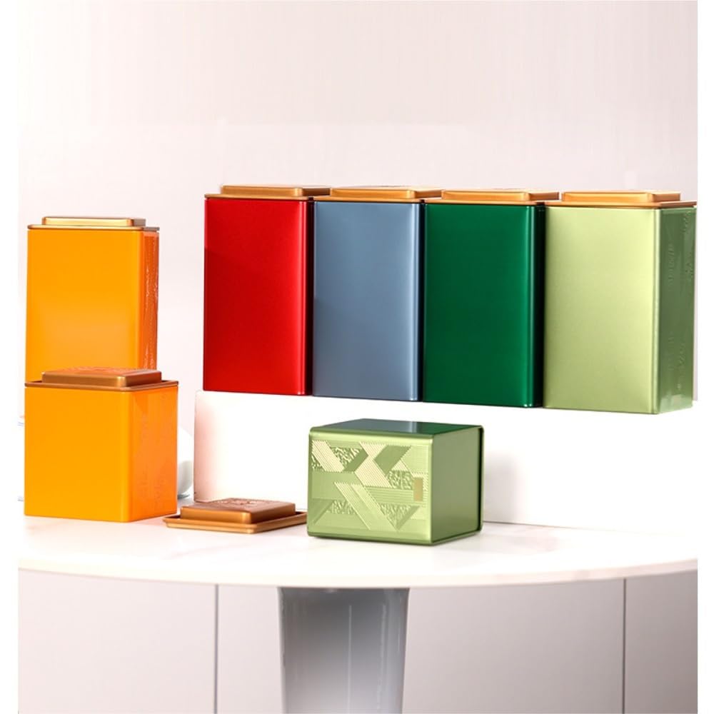 Latas De Té Contenedor de almacenamiento de té a granel, tarro cuadrado, lata sellada, tarro vacío, juego de té chino retro, juego de caja de regalo con tarro doble Tarro Para Guardar Té(A,M)