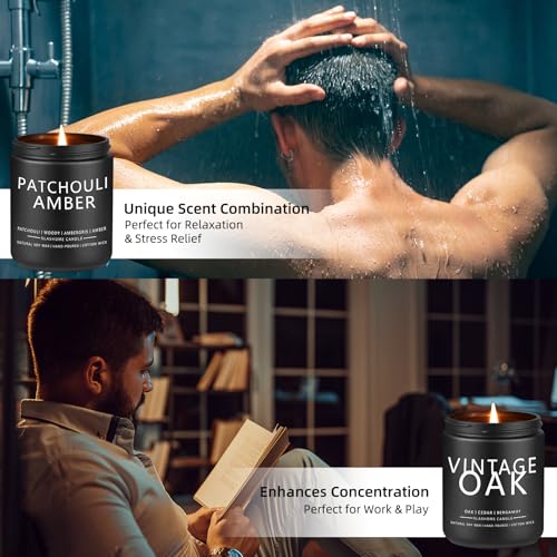 slashome Scented Candles for Men - 4 Pack Scented Candles Gifts for Men, Dad, Boyfriend - 50 Hours Long Burning Soy Candles for Home Scented (Pine/Sandalwood/Patchouli/Oak) - Image 5