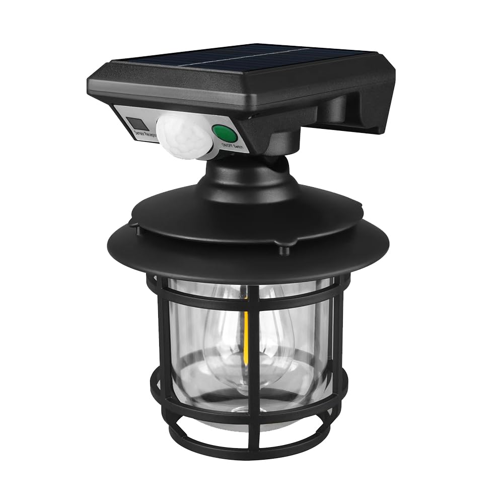 Vjsujehgy Round Solar Wall Lanterns Outdoor Waterproof 200LM Motion Sensor Wall Lights Fence Light with 3Modes Exterior Wall Light