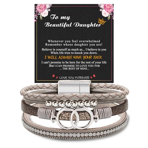 Btysun Bracelets for Women,Stocking Stuffers for Teens Birthday Gifts for Mom Inspirational Gift for Women Mother's Day Daughter Wrap Bracelet Sister Friend Teen Girl Gifts Leather Layered Jewelry Valentines Gift for Her