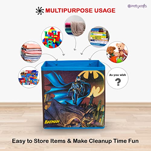 Image of PrettyKrafts Batman Toys Organizer, Storage Box for Kids; Small -Set of 2 Pieces (Blue)