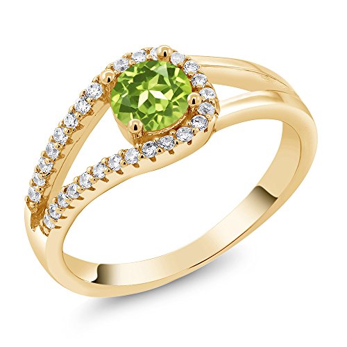 Gem Stone King Round Green Peridot 0.95 Ct 18K Yellow Gold Plated Silver Ring