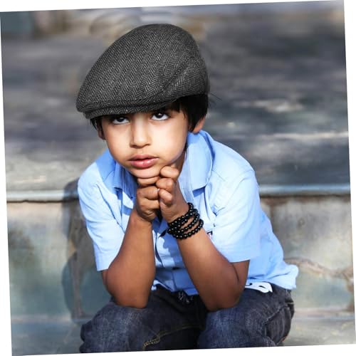 Boy Girl Newsboy Hat for Boys Vintage Flat Cap Black and Gray Comfortable and Breathable Outfit Accessory for and Girls for Seasons4