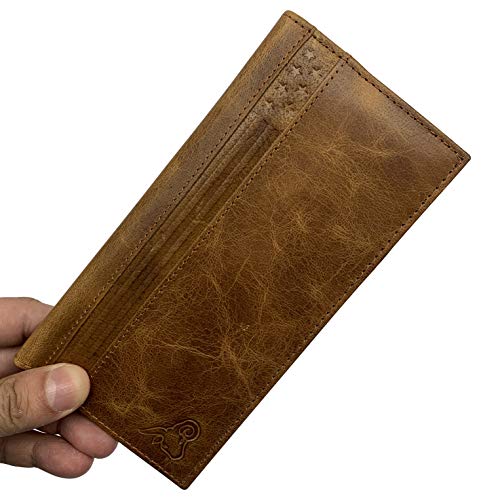 Genuine Leather Checkbook Cover For Men & Women Checkbook Holder Wallet RFID Blocking USA Series (Tan) - Thumbnail 5