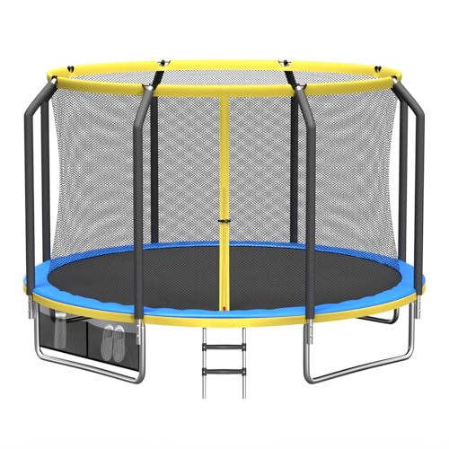 Panana 8ft / 10ft / 12ft / 14ft Outdoor Garden Trampoline with Safety Enclosure Net Non-Slip Ladder & Shoe Storage Bag Heavy Duty Recreational Fitness Trampoline for Garden Fun