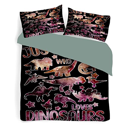 Just A Boy Who Loves Dinosaurs Bedding Set for Girls Boys- Queen - 90x90In Decor Duvet Cover Set Super Soft Comforter Cover Set 3 Pieces Quilt Set for Dorm Bedroom