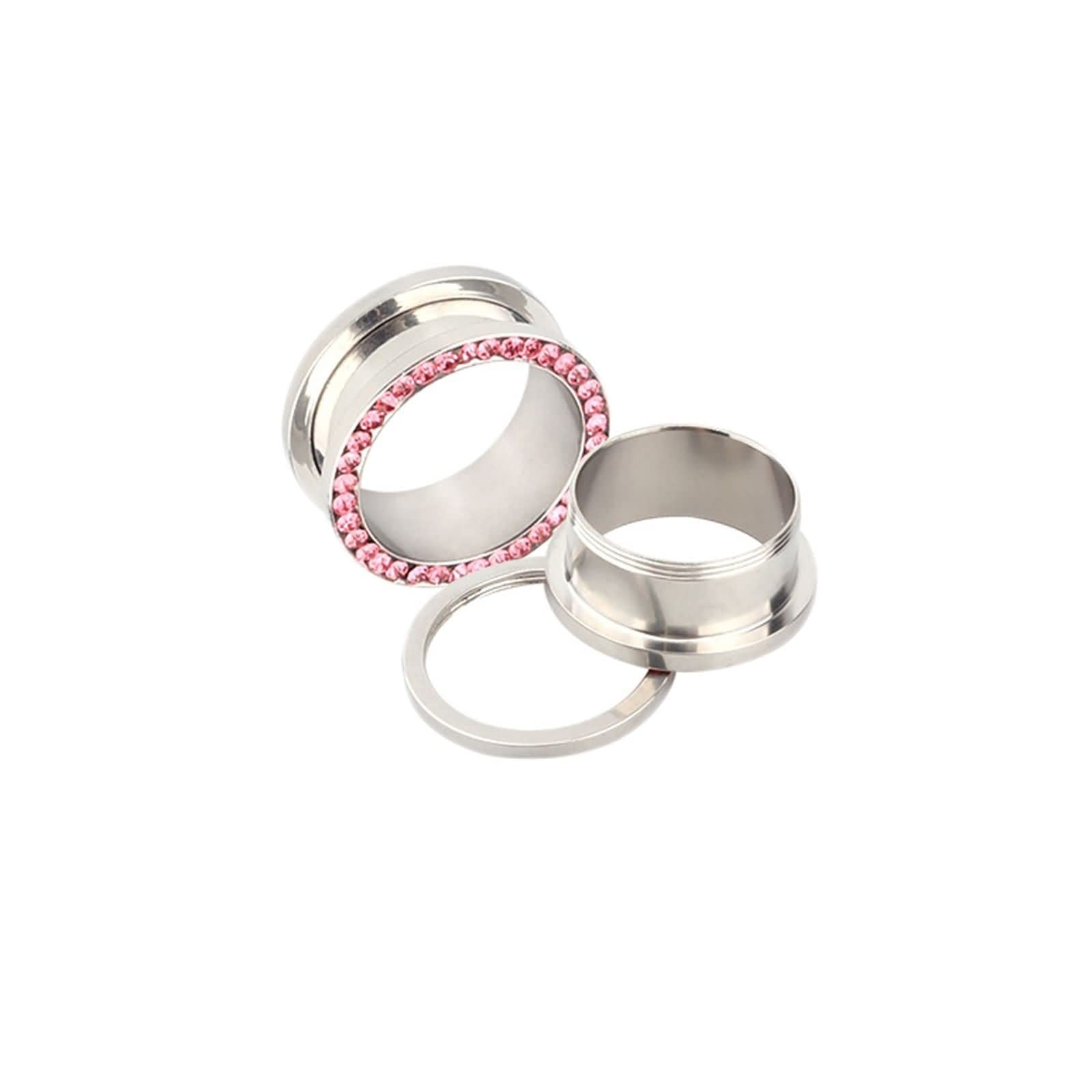 Daesar Ohr Plug Edelstahl, Tunnel 3-25MM zum Schrauben mit Rosa Zirkonia Silber Ohrringe Piercing Ohr Expander Set