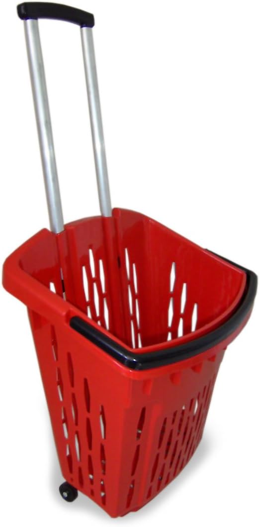 3 Shopping Trolleys 40 Litres Shopping Basket with Wheels red