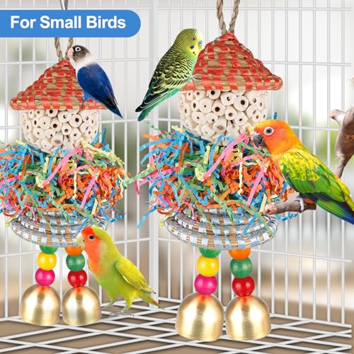 BBjinronjy 2PCS Bird Toys Parrot Foraging Shredder Hanging Toys Sola Balls with Bell for Small Parrots Parakeets Cockatiel Conures Love Birds Budgie Cage Toy - Image 4