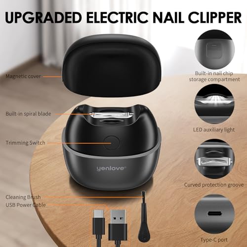 Electric Nail Clipper, Automatic Electric Nail Trimmer with Light, 2 Speeds,Magnetic Cover,Nail Scraps Storage,USB Rechargeable,Safety Nail Clippers for Men, Adults, Kids,Baby,Seniors,Caregivers