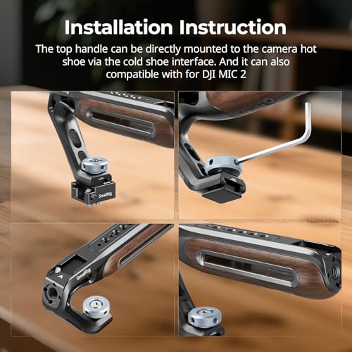 Image of SmallRig Wooden Top Handle with Cold Shoe Mount, Lightweight Wooden Top Handle for Camera Cage, Load Capacity up to 10kg / 22lb, 3 /8 inch-16 Locating Holes for ARRI & 1 /4''-20 Threaded Holes - 5250