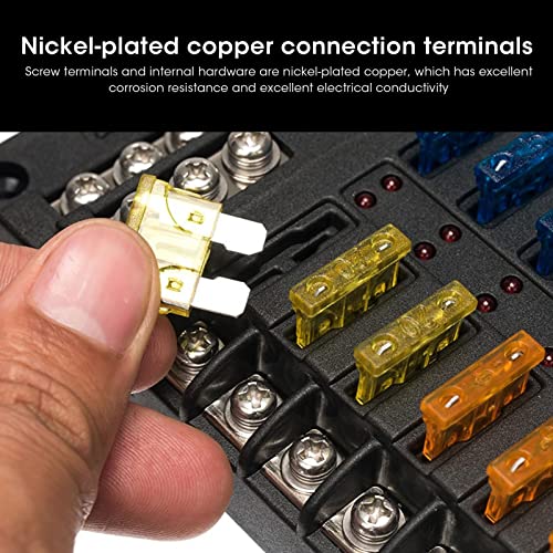 Suporte de bloco de caixa de fusíveis de 12 circuitos com luz indicadora LED para uso automotivo, ma