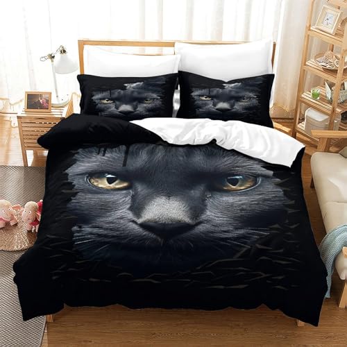 Parure de lit chat 3D durable avec housse de couette double zippée - 3