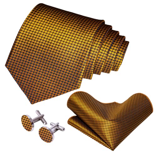 Image of 5PCS Mens Silk Tie, Pocket Square, Cufflinks, Drilled Tie Ring and Lapel Pin Set for Wedding Groom Party