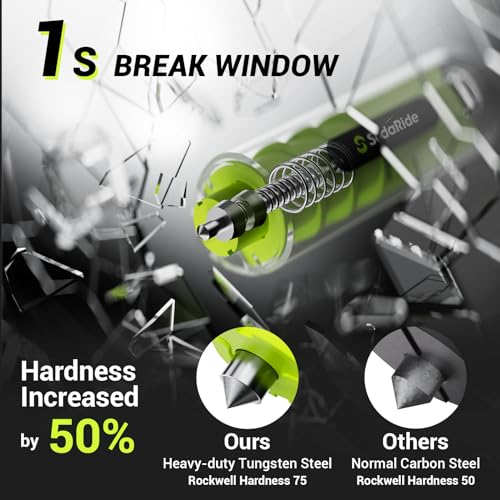 Window Breaker Seatbelt Cutter with Flashlight,2 in 1 Car Escape Tool Key Chain,Safe Hammer Glass Breaker Under Water,2 Pack, Black Green - Image 4