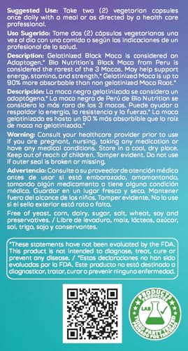 Image of Bio Nutrition Gelatinized Black Maca 60 Vegetarian Capsules | 500 mg Per Capsule | Black Maca Root Supplement | Adaptogenic Herbal Formula