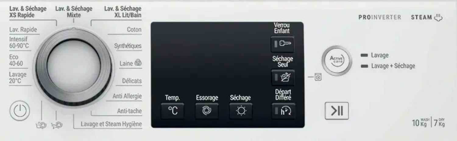 Hotpoint - NDBD107489WSAFR Lave-linge Séchant Steam Hygiène - Capacité Lavage 10 kg/Séchage 7 kg - Essorage 1400 tr/min, Moteur Induction - Pose Libre - H 85 x L 59,5 x P 60,5 cm - Blanc