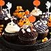 Jetec 100 Pieces Halloween Food Picks Cupcake Toppers Decorations Halloween Party Picks Food Picks Holiday Appetizer Picks with Pumpkin Ghost Spider Bat Design