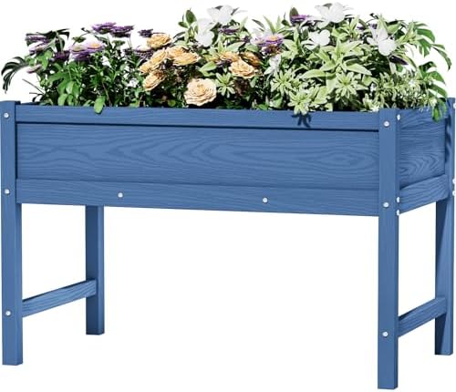 HDPE Raised Garden Bed with Legs, Outdoor All-Weather Elevated Planter Box Raised Beds for Seeds, Herb, Flower, Vegetable (Navy Blue)