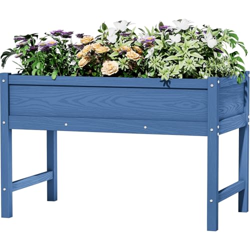 BIVODA HDPE Raised Garden Bed with Legs, Outdoor Weather-Resistant Elevated Planter Box Stand for Seeds, Herbs, Flowers, Vegetables (Navy Blue)